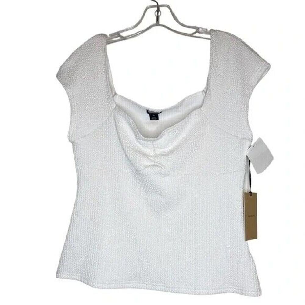 NWT Halogen White Stretchy Cap Sleeve Top size L (b2)